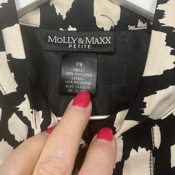 Molly & Maxx Womens Blazer/Jacket PM Black Tan Zip Front Animal Print Lined EUC - Picture 2 of 10